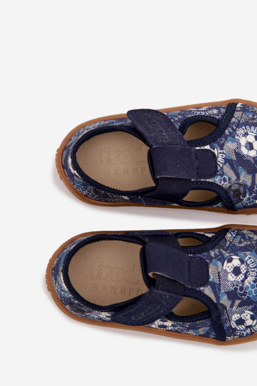 Vaikiškos šlepetės su lipniais užsegimais Barefoot su kamuoliais Froddo Canvas G1700439-5 mėlynos spalvos