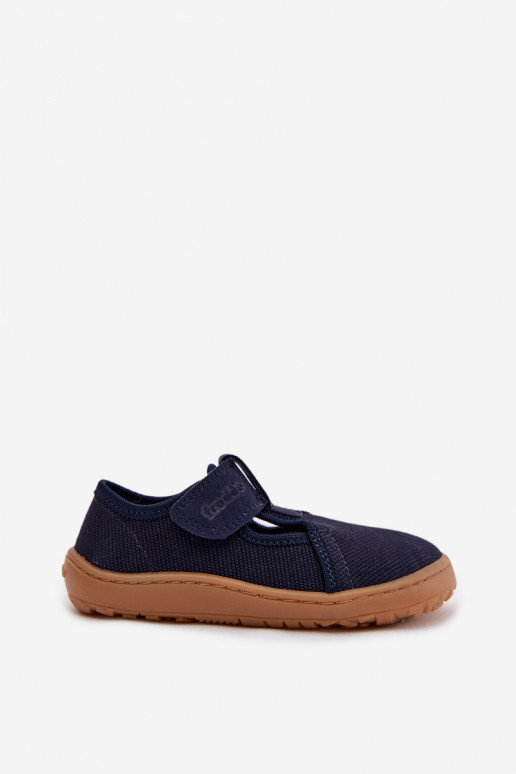 Vaikiškos šlepetės su lipniais užsegimais Barefoot Froddo Canvas G1700439 tamsiai mėlynos spalvos