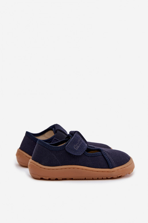 Vaikiškos šlepetės su lipniais užsegimais Barefoot Froddo Canvas G1700439 tamsiai mėlynos spalvos