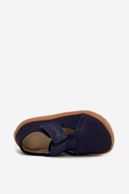 Vaikiškos šlepetės su lipniais užsegimais Barefoot Froddo Canvas G1700439 tamsiai mėlynos spalvos