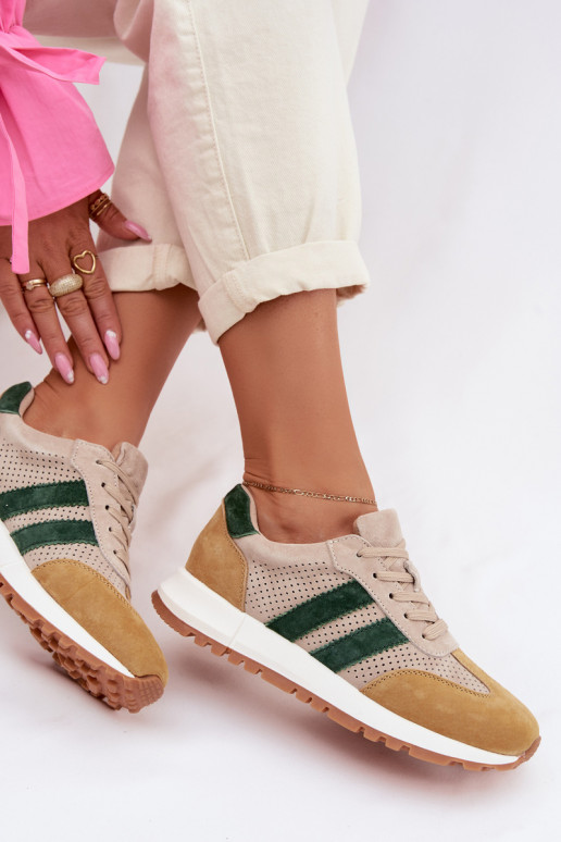 Moteriški batai Sneakers modelio iš natūralaus zomšo smėlio-geltonos spalvos