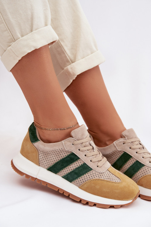 Moteriški batai Sneakers modelio iš natūralaus zomšo smėlio-geltonos spalvos