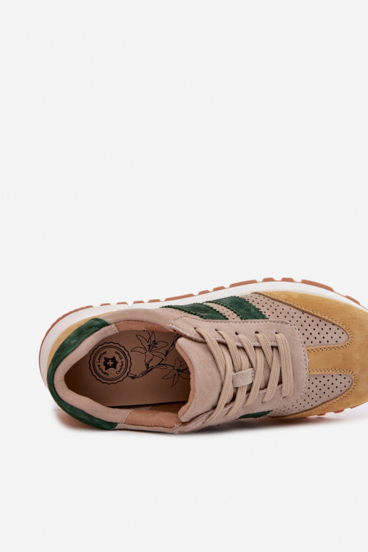 Moteriški batai Sneakers modelio iš natūralaus zomšo smėlio-geltonos spalvos