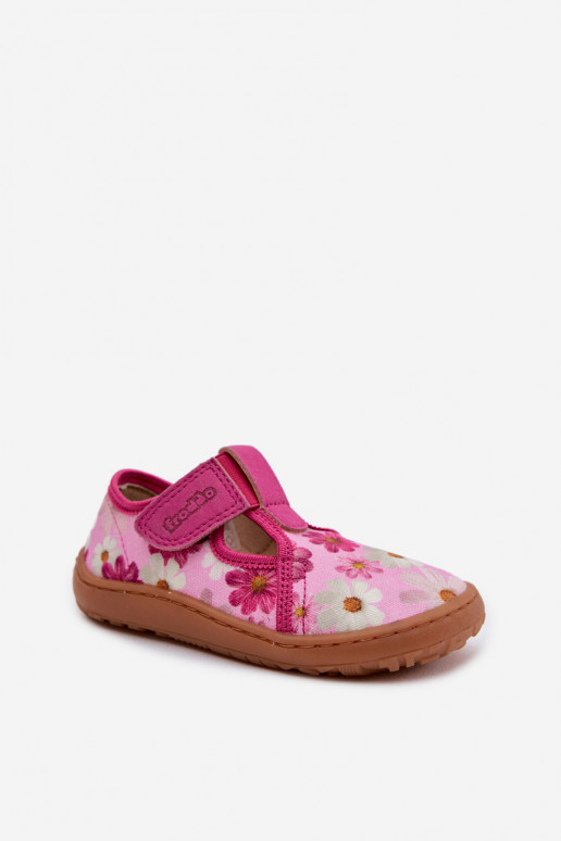 Vaikiškos šlepetės su lipniais užsegimais ir gėlytėmis Barefoot Frod