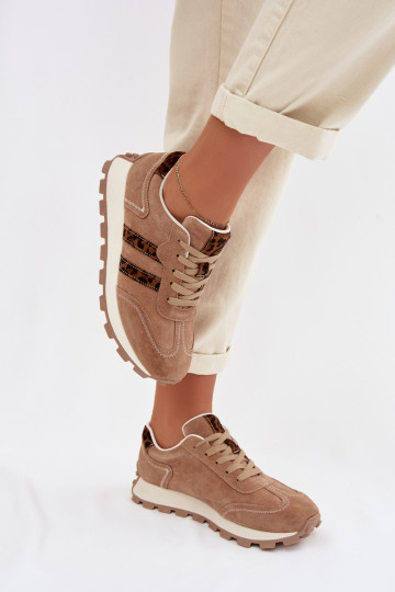 iš zomšos  modelio batai  su platforma su leopardo kailio raštais S.Barski LR61-7071 rudos spalvos