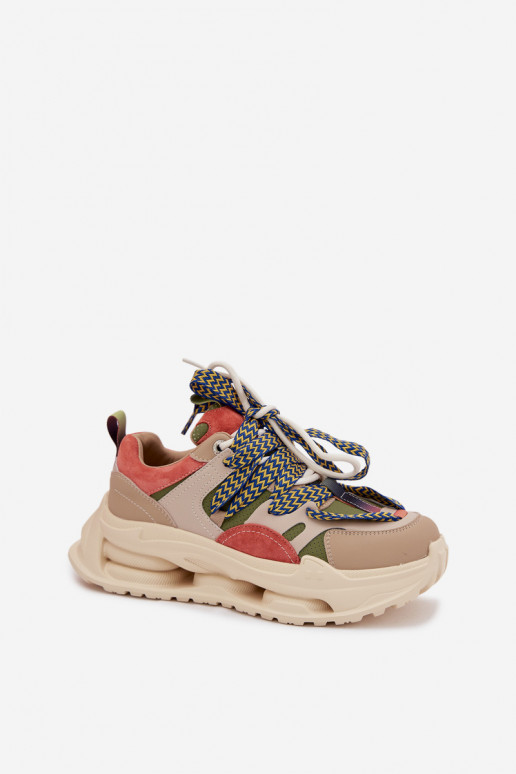 Odiniai moteriški sneakers su platforma D&A CR61-3133 smėlio spalvos