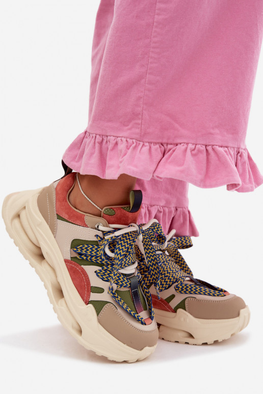 Odiniai moteriški sneakers su platforma D&A CR61-3133 smėlio spalvos