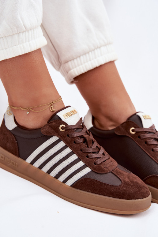 Moteriškas sneakers modelio batai iš natūralios odos ir zomšo Big Star TT274715 šokolado spalvos