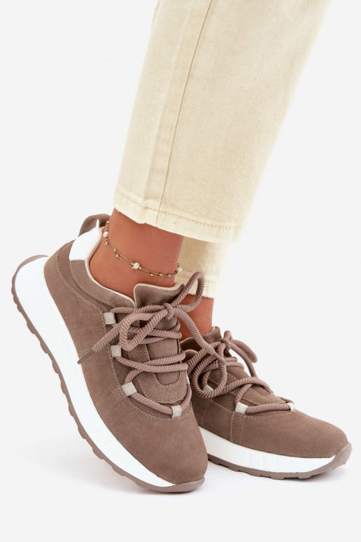 Moteriški zomšiniai sneakers batai Bemela rudos spalvos
