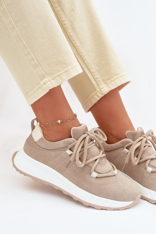 Moteriški zomšiniai sneakers batai Bemela smėlio spalvos