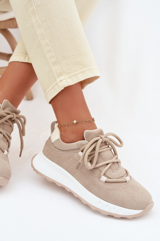 Moteriški zomšiniai sneakers batai Bemela smėlio spalvos