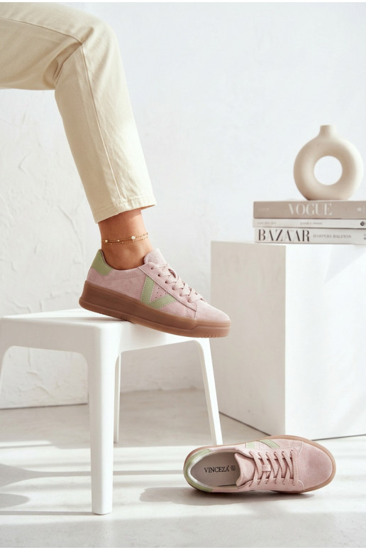 Moteriški sportinio stiliaus batai iš natūralios zomšos su platforma Vinceza 79597 rožinės spalvos