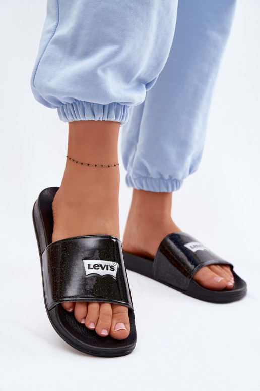 Jaunimo šlepetės LEVI'S VPOL0251S-2693 juodos spalvos su blizgesiu