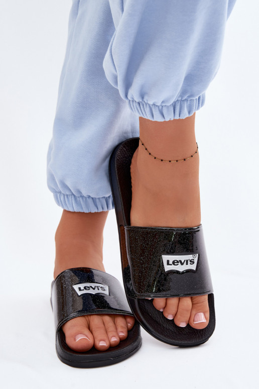 Jaunimo šlepetės LEVI'S VPOL0251S-2693 juodos spalvos su blizgesiu