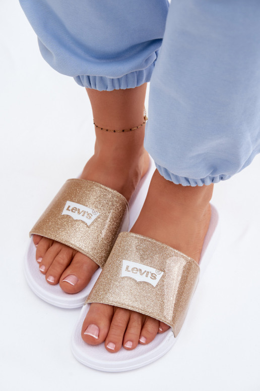 Jaunimo šlepetės LEVI'S VPOL0251S-3923 aukso spalvos su blizgesiu