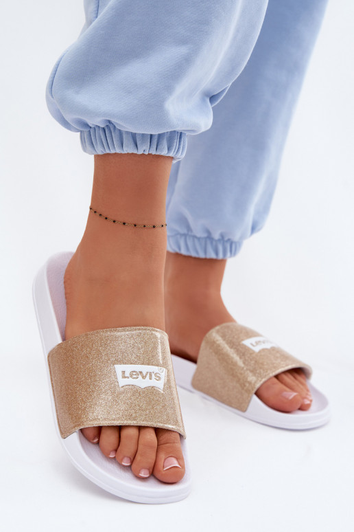 Jaunimo šlepetės LEVI'S VPOL0251S-3923 aukso spalvos su blizgesiu