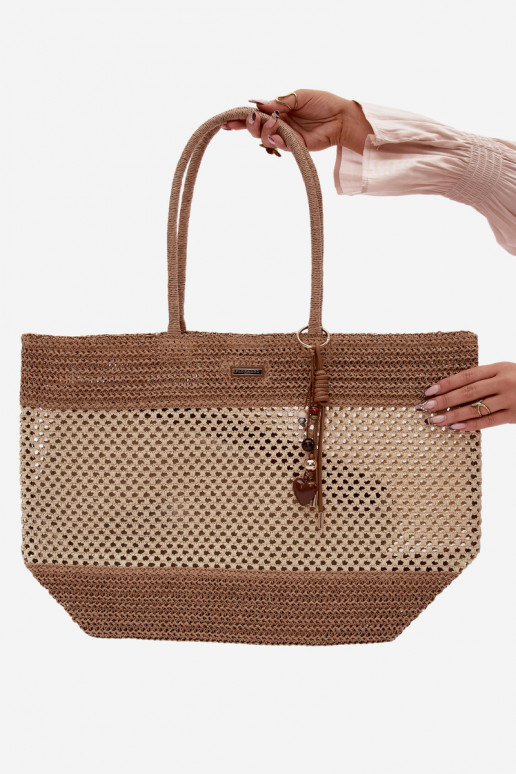 Pinta rankinė shopper didelė su pakabukeliu dramblio kaulo spalvos Lucette