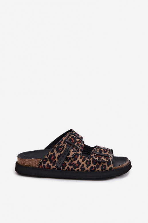 Moteriškos šlepetės su platforma ir sagtimis D.Franklin DFSH407011 su leopardo kailio raštais