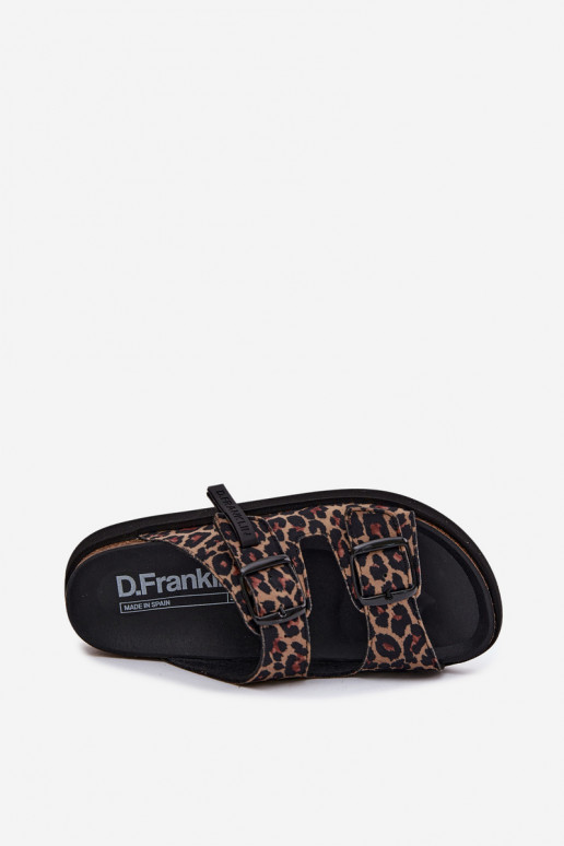 Moteriškos šlepetės su platforma ir sagtimis D.Franklin DFSH407011 su leopardo kailio raštais