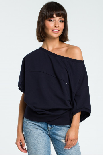Tamsiai mėlyna oversized palaidinė su apvyniojimo detalėmis
