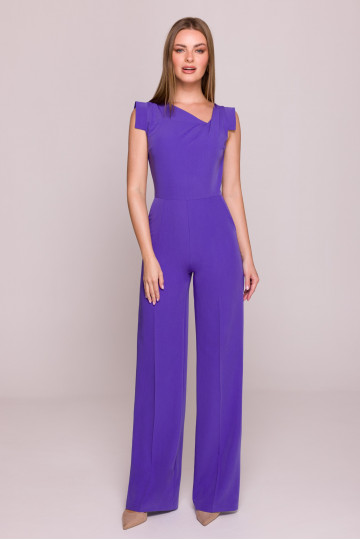 Elegantiškas kombinezonas su asimetriška iškirpte - violetinis