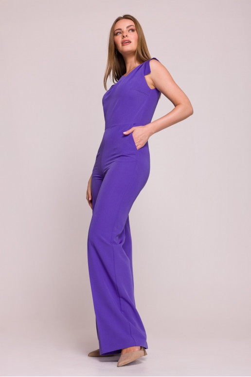 Elegantiškas kombinezonas su asimetriška iškirpte - violetinis