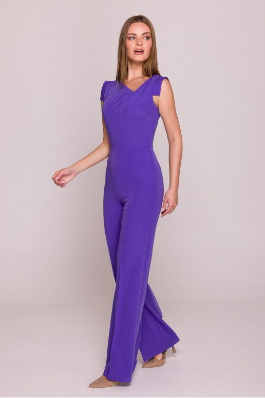 Elegantiškas kombinezonas su asimetriška iškirpte - violetinis