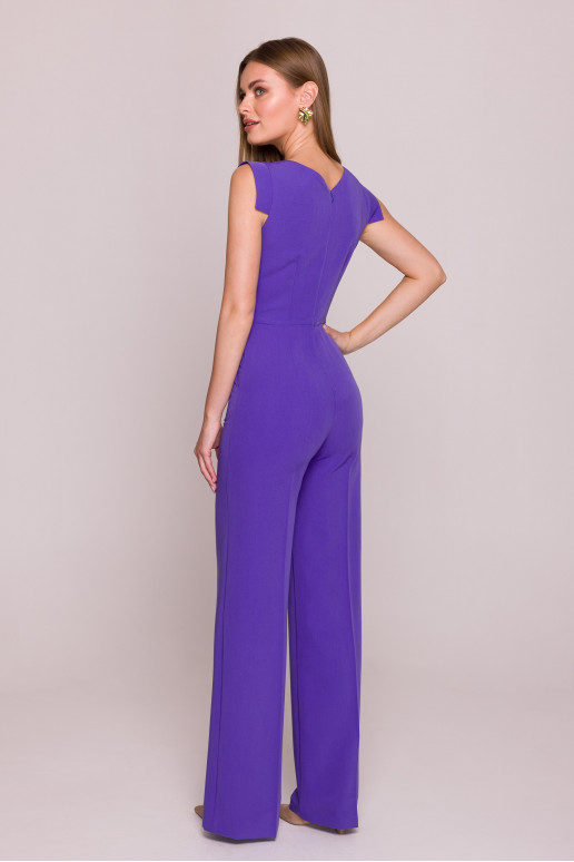 Elegantiškas kombinezonas su asimetriška iškirpte - violetinis