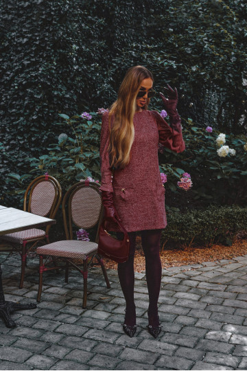Bordo mini suknelė iš tvido 2