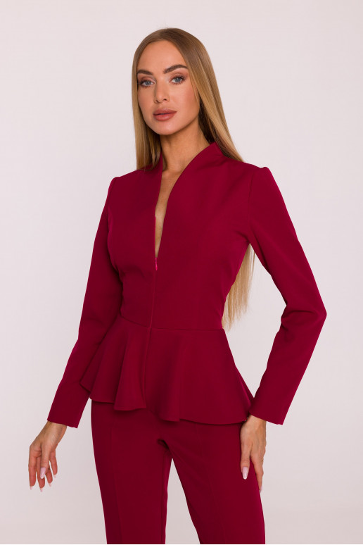 Bordo spalvos kombinezonas su peplumu