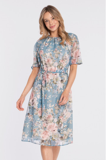 Šifoninė midi suknelė su juosmens diržu - modelis 4