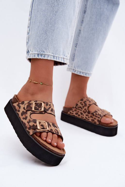 Moteriškos šlepetės su platforma su sagtimis Wrangler 20261072.92A su leopardo kailio raštais