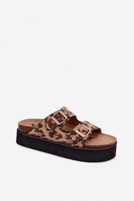 Moteriškos šlepetės su platforma su sagtimis Wrangler 20261072.92A su leopardo kailio raštais