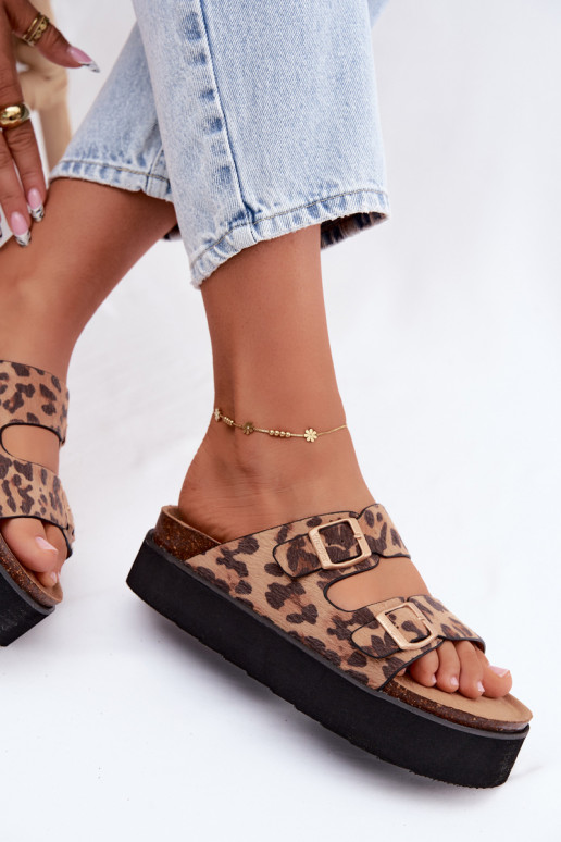 Moteriškos šlepetės su platforma su sagtimis Wrangler 20261072.92A su leopardo kailio raštais
