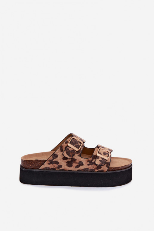 Moteriškos šlepetės su platforma su sagtimis Wrangler 20261072.92A su leopardo kailio raštais