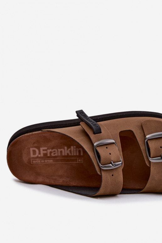 Odinės vyriškos šlepetės su sagtimis D.Franklin DFSH407017 rudos spalvos