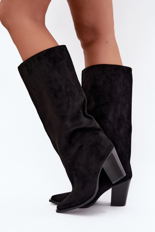 moteriški ilgaauliai batai Įsispiriamo modelio su kulniukais iš eko zomšosowe Juodos spalvos Carmina