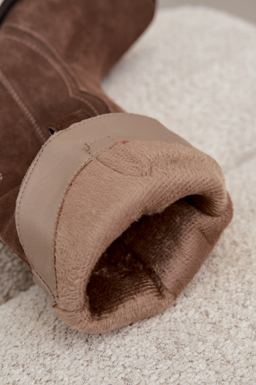 ilgaauliai batai kaubojiško stiliaus natūralios zomšosowa pašiltinti su kulniukais rudos spalvos Radley