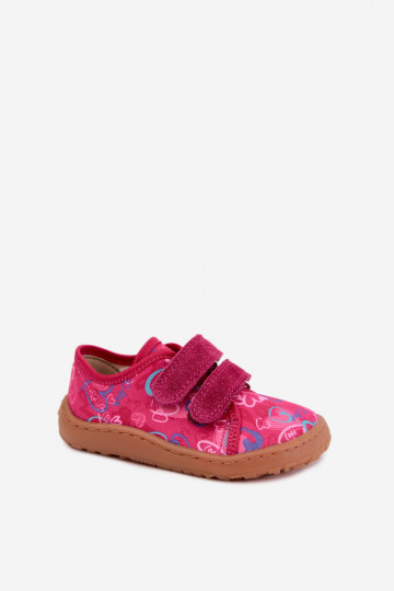 Šlepetės Vaikiški Barefoot su širdelėmis Froddo Canvas G1700440-24 rožinės spalvos