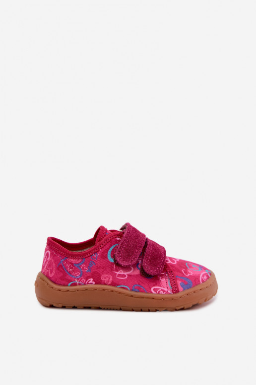 Šlepetės Vaikiški Barefoot su širdelėmis Froddo Canvas G1700440-24 rožinės spalvos