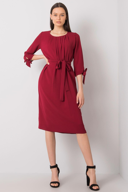 Bordo elegantiška suknelė su diržu