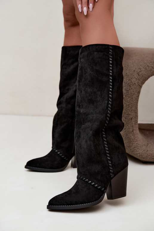 moteriški ilgaauliai batai Typu kaubojiško stiliaus  Obcas Słupek Juodos spalvos Noeline