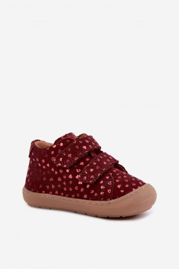 iš zomšos batai  Barefoot Vaikiški su širdutėmis Froddo G2130328-66 bordo spalvos