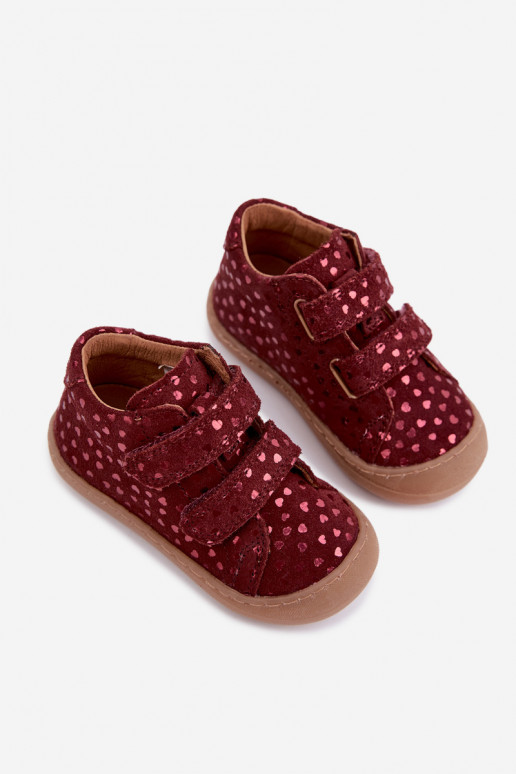 iš zomšos batai  Barefoot Vaikiški su širdutėmis Froddo G2130328-66 bordo spalvos