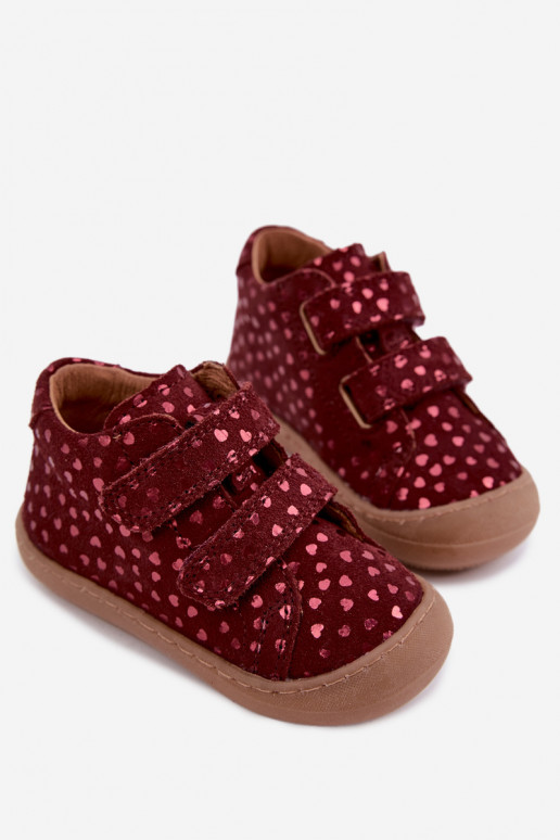 iš zomšos batai  Barefoot Vaikiški su širdutėmis Froddo G2130328-66 bordo spalvos