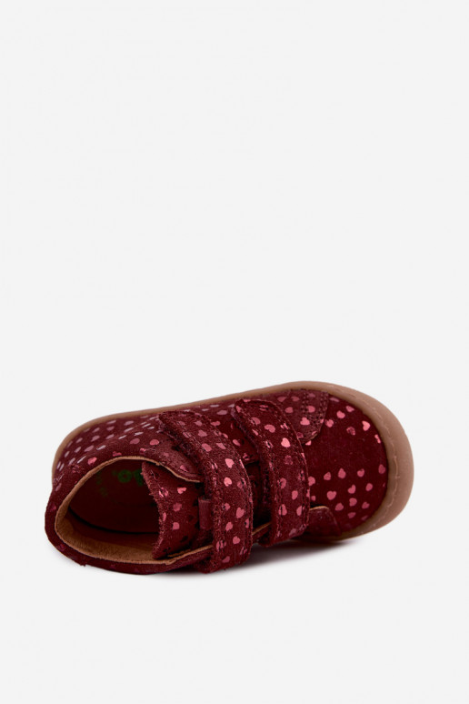 iš zomšos batai  Barefoot Vaikiški su širdutėmis Froddo G2130328-66 bordo spalvos