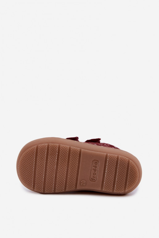 iš zomšos batai  Barefoot Vaikiški su širdutėmis Froddo G2130328-66 bordo spalvos