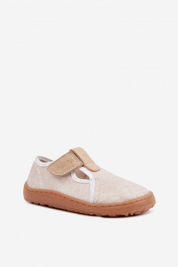 Šlepetės Vaikiški su lipniais užsegimais su blizgesiu Barefoot Froddo Cannvas G1700439-3 aukso spalvos
