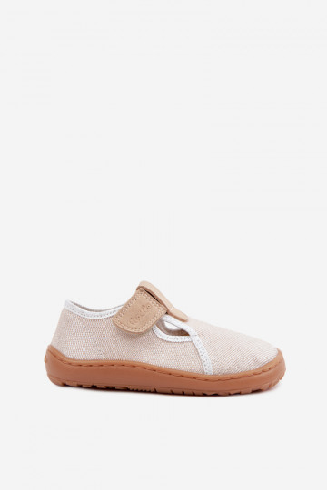 Šlepetės Vaikiški su lipniais užsegimais su blizgesiu Barefoot Froddo Cannvas G1700439-3 aukso spalvos 2