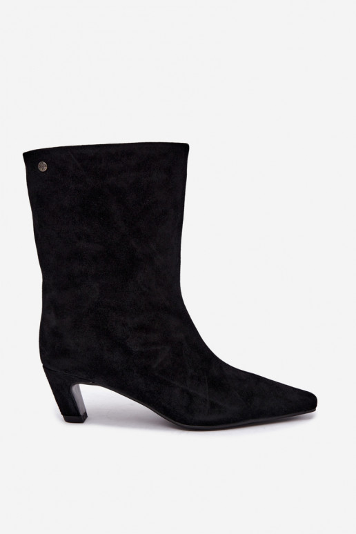   Zomšiniai batai su kulniukais pašiltinti Įsispiriamo modelio  K7791-01 Juodos spalvos